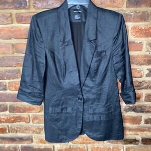 Central Park West Black Single One Button Linen Blazer Jacket Women's Size Small